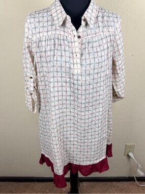 Hayden NWT Women’s Size Small Cream Plaid Shirt Dress 100% Cotton CottageCore